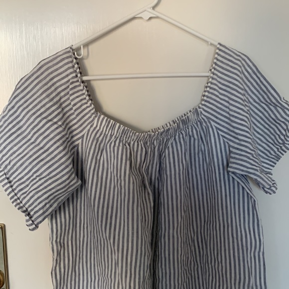 French Linen Blue and White Striped Dress - Picture 3 of 7